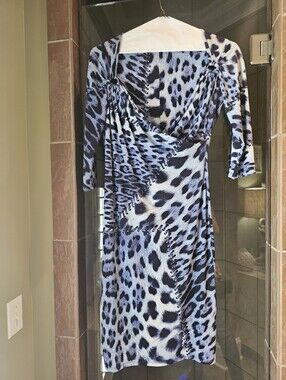Roberto Cavalli Blue and Black Leopard-Print Midi Dress